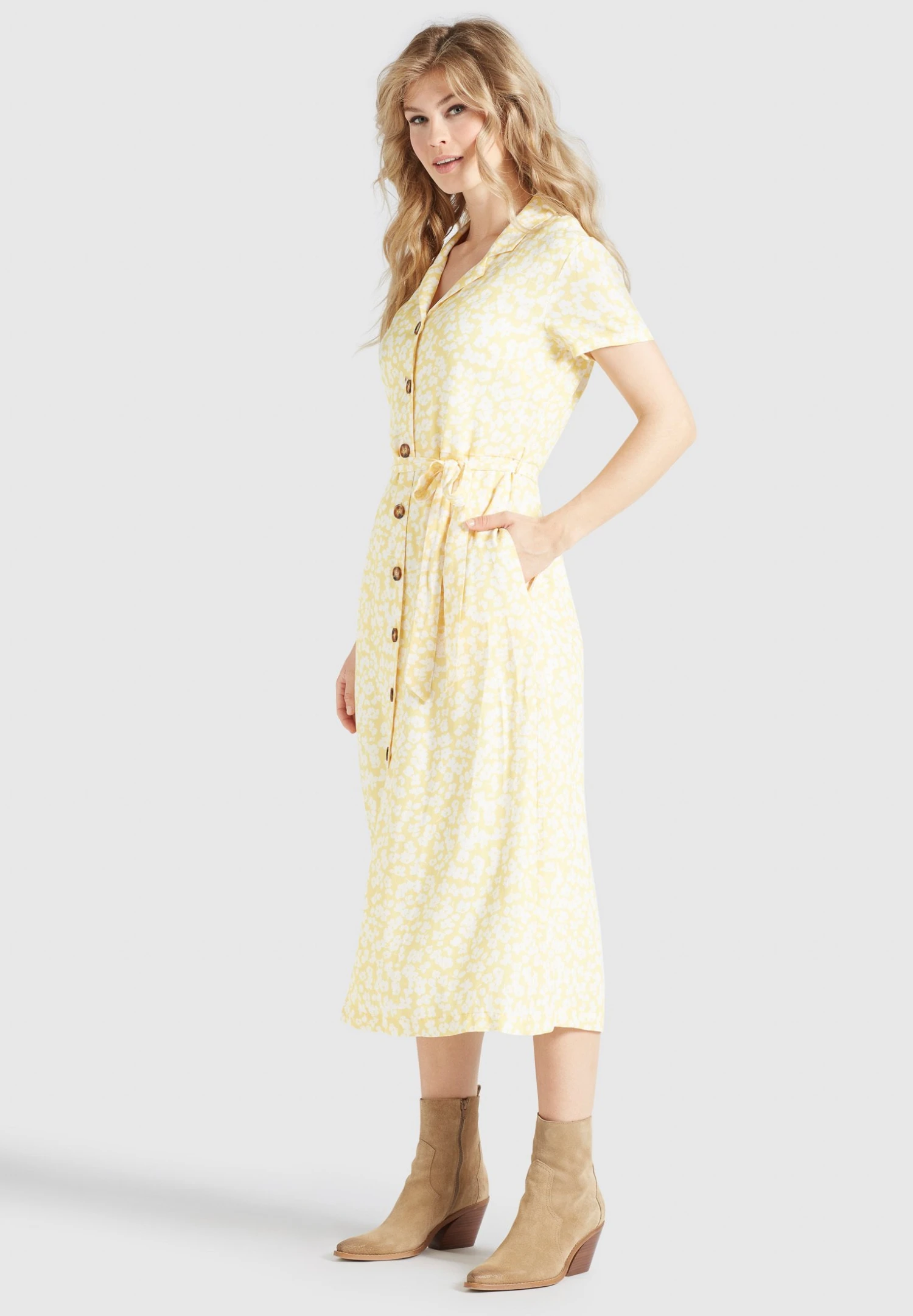 Khujo GOYA - Sukienka Koszulowa - Gelb-weiß Geblümt 5 Khujo GOYA - Sukienka Koszulowa - Gelb-weiß Geblümt - obrazek 5