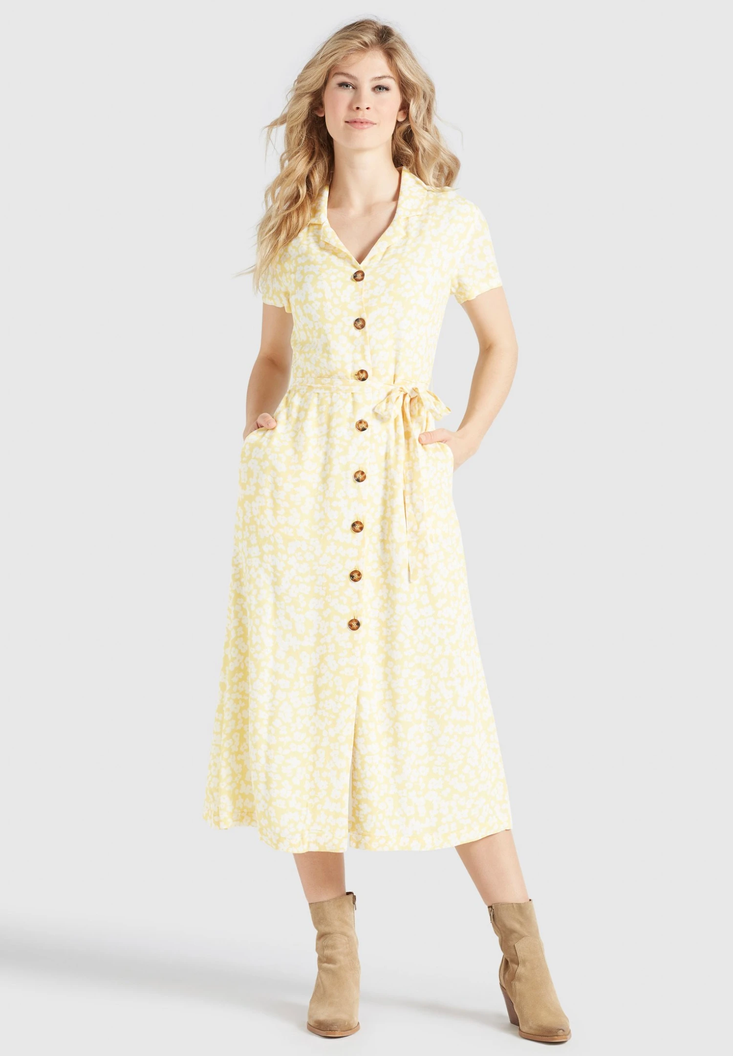 Khujo GOYA - Sukienka Koszulowa - Gelb-weiß Geblümt 2 Khujo GOYA - Sukienka Koszulowa - Gelb-weiß Geblümt - obrazek 2