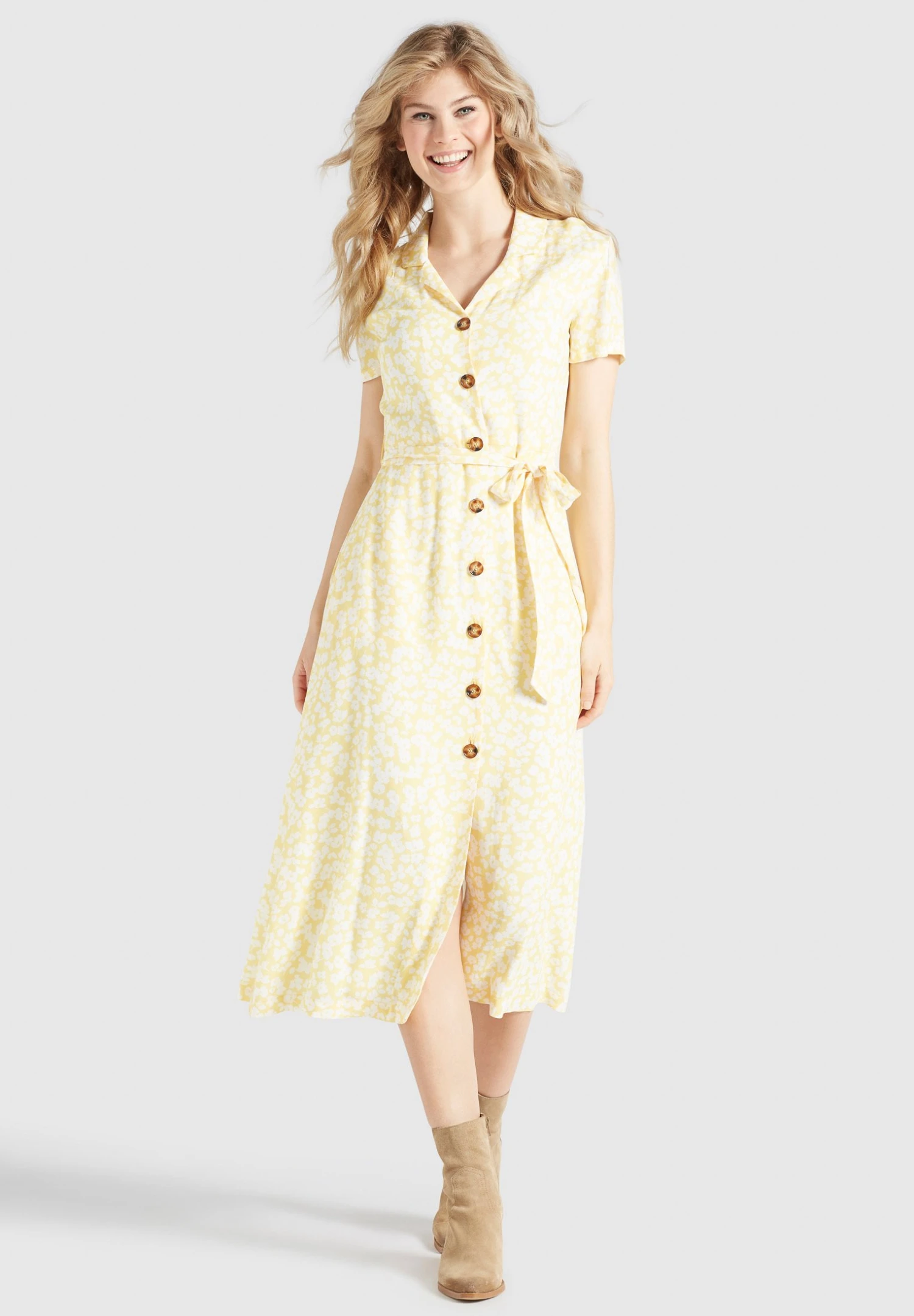 Khujo GOYA - Sukienka Koszulowa - Gelb-weiß Geblümt 1 Khujo GOYA - Sukienka Koszulowa - Gelb-weiß Geblümt