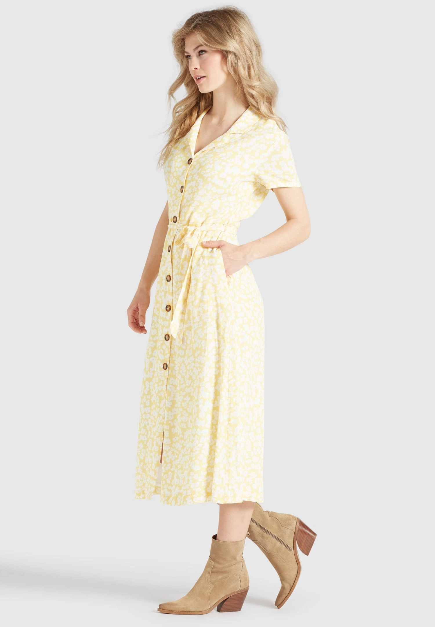 Khujo GOYA - Sukienka Koszulowa - Gelb-weiß Geblümt 4 Khujo GOYA - Sukienka Koszulowa - Gelb-weiß Geblümt - obrazek 4